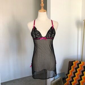 Victoria's Secret Coquette Sheer Criss Cross Back Lace Bow Slip Tank